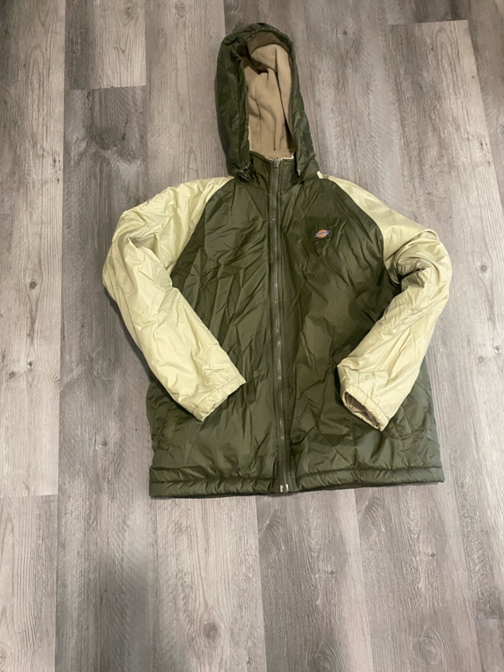 Dickies Olive Green Jacket with Light Beige Sleeves and Hood